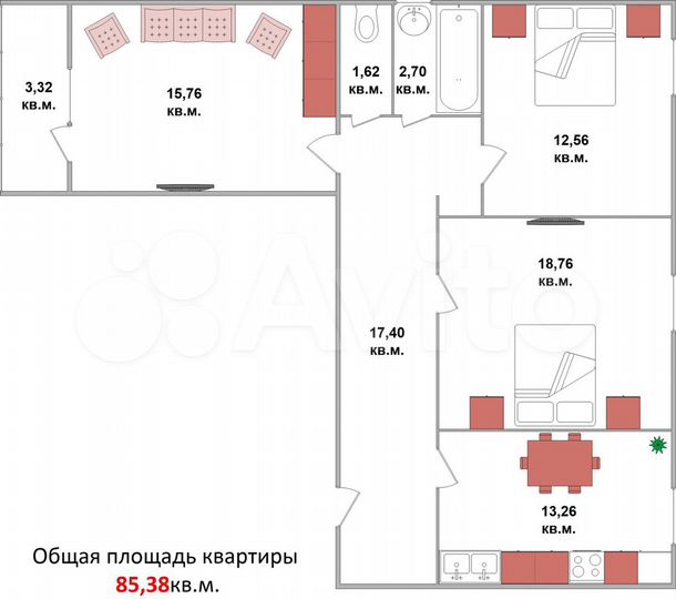 3-к. квартира, 85,4 м², 11/11 эт.