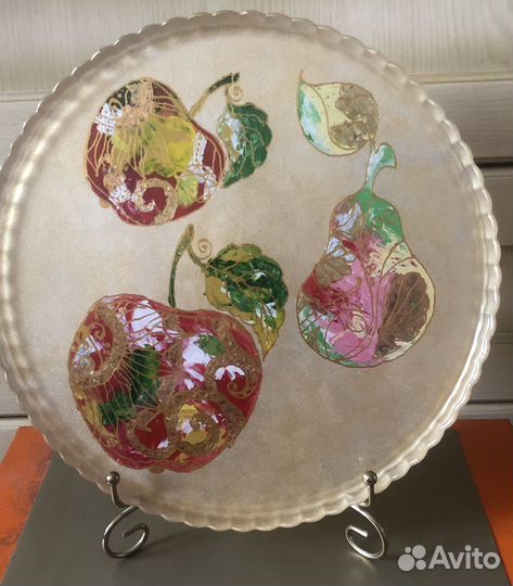 Блюдо - поднос стекло с авторской росписью