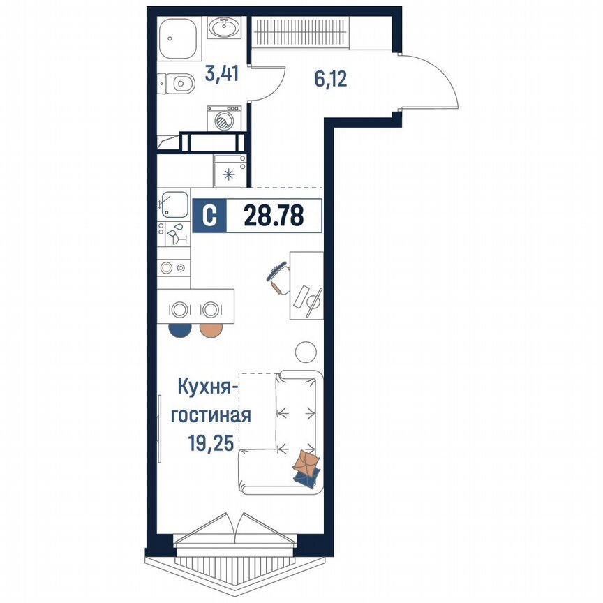 Квартира-студия, 28,8 м², 15/18 эт.