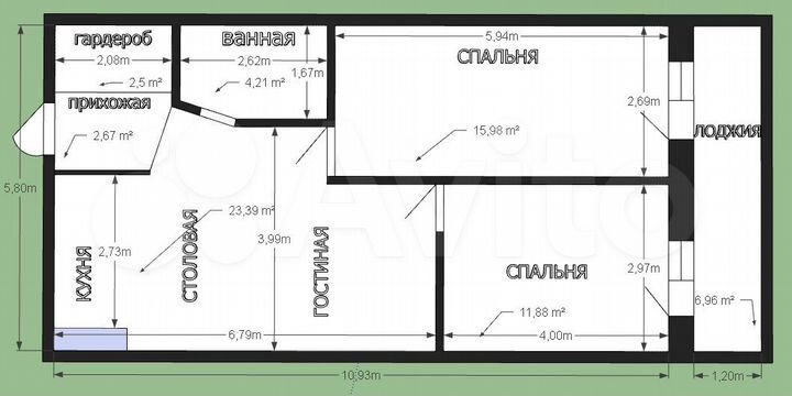 2-к. квартира, 67 м², 2/4 эт.