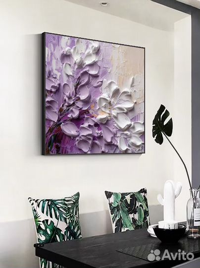Интерьерная картина маслом Объемные цветы