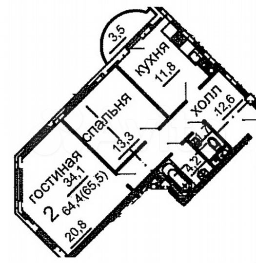 2-к. квартира, 65,9 м², 2/9 эт.
