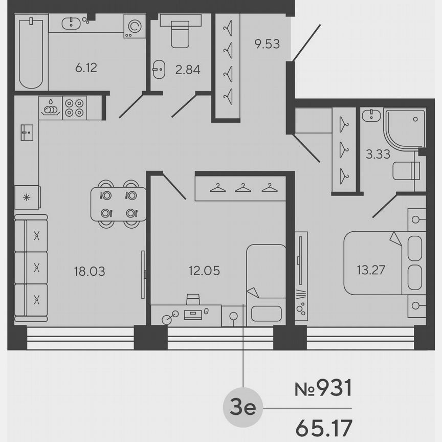 2-к. квартира, 65,2 м², 10/18 эт.