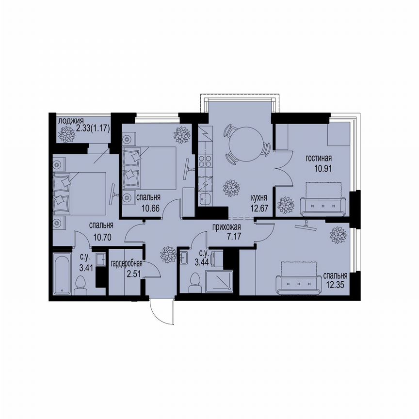 4-к. квартира, 75 м², 6/12 эт.