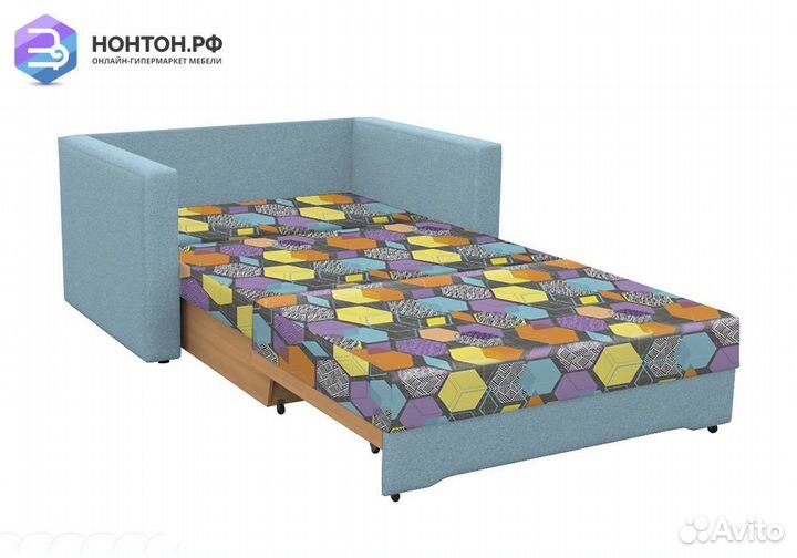 Диван выкатной Виктория-5 с узором голубой