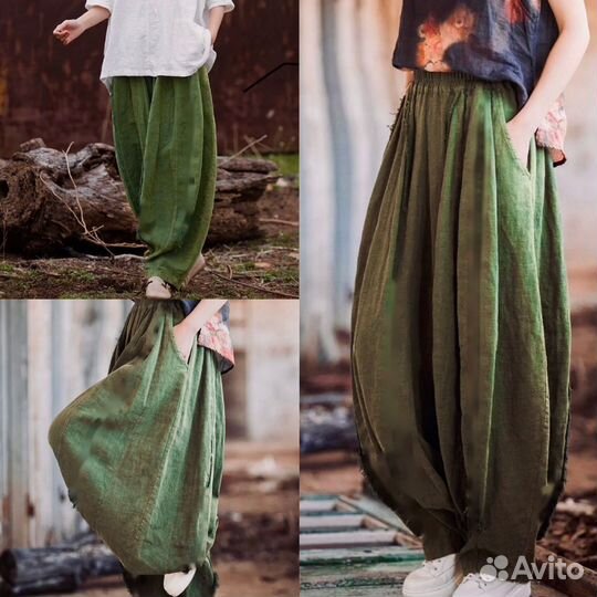 Новые шаровары вареный лён бохо, замеры