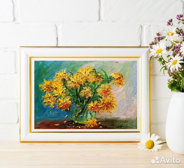 Картина маслом Золотые шары Натюрморт цветы