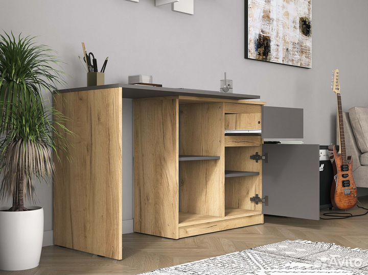 Угловой / прямой письменный Стол с ящиком и тумбой