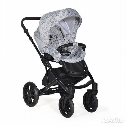 Коляска 2в1 Indigo MIO св.серая кожа+серый узор