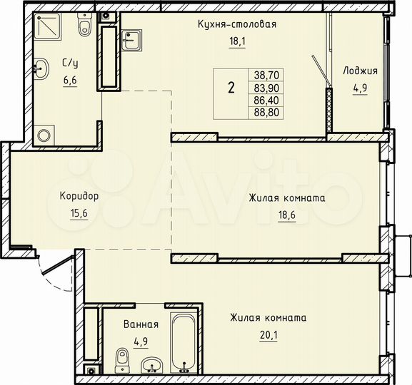 2-к. квартира, 86,4 м², 14/24 эт.
