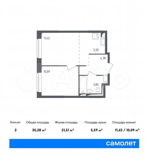 2-к. квартира, 35,3 м², 17/17 эт.