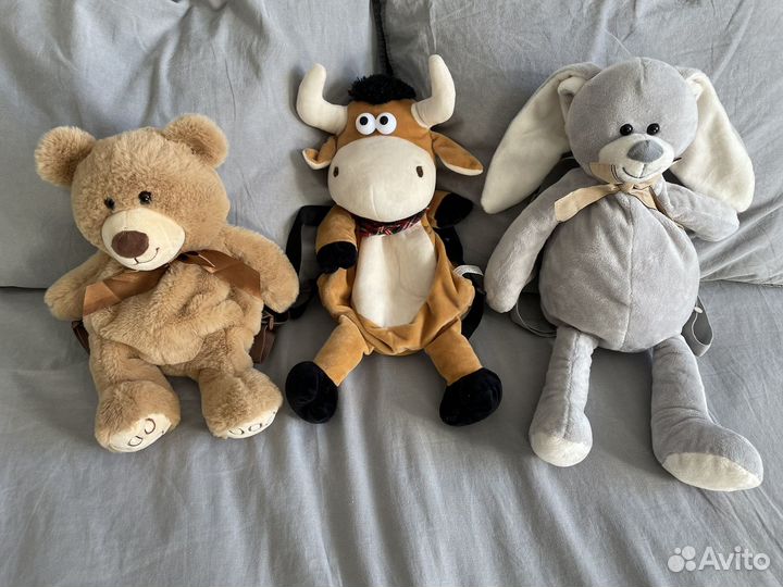 Рюкзак мягкая игрушка (заяц, мишка, бык)