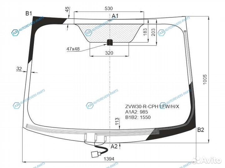 ZVW30-R-CPH lfwhx Стекло лобовое с обогревом щеток