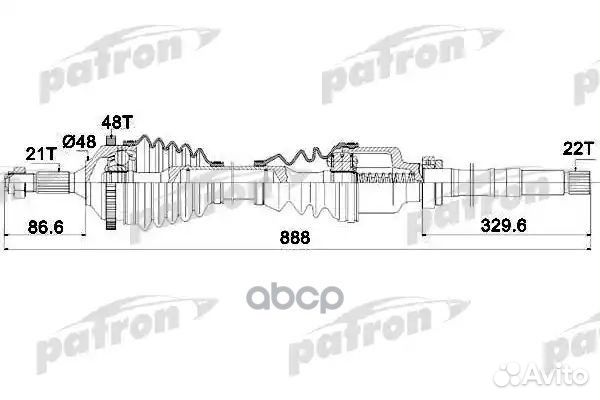 Полуось правая 21x886x48 peugeot: 206 хечбэк 98