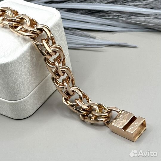 Золотой массивный браслет Бисмарк Спаси и Сохрани