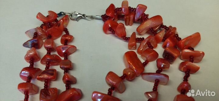 Бусы трёхрядные. натуральный камень+бисер