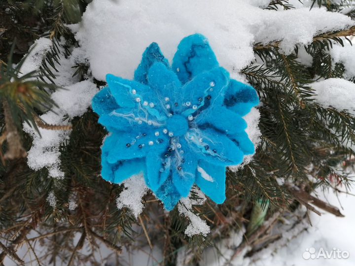 Брошь. Валяние, цвет - бирюза. Сделана с душой