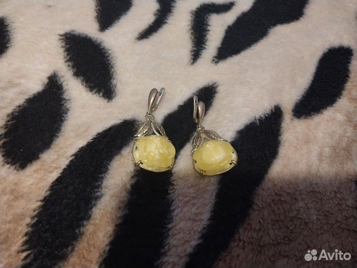 Серьги жёлтый янтарь розы