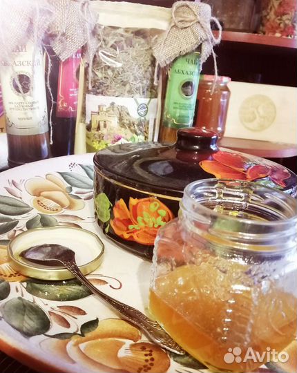 Чай горный, Варенье, Мёд, Перга, Рыба, Сыр