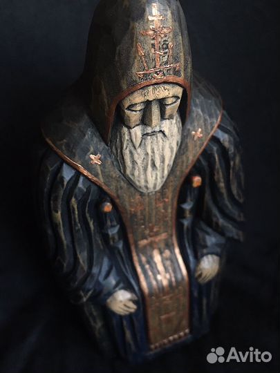 Деревянная резная икона Нил Столобенский