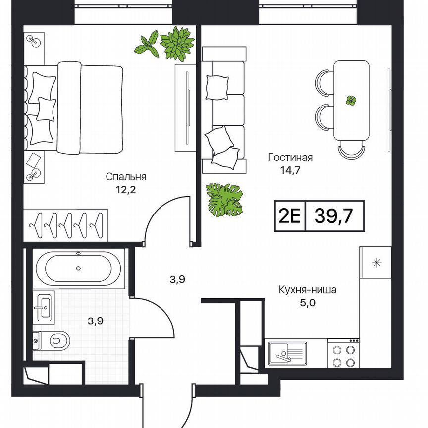 2-к. квартира, 39,7 м², 16/17 эт.