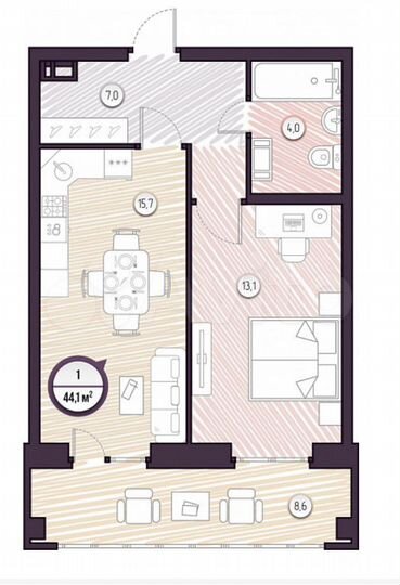 1-к. квартира, 44,3 м², 4/9 эт.