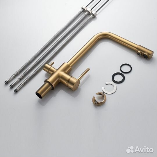 Кухонный смеситель фильтр золотой сатин Shevanik