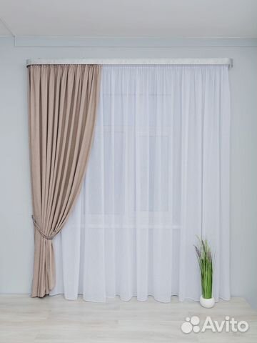 Готовый тюль лен фэнтези белый, кремовый