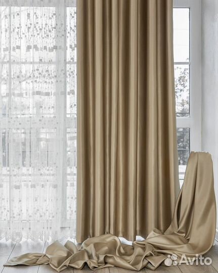 Комплект Шторы и Тюль Адора Английское Золото+Мона