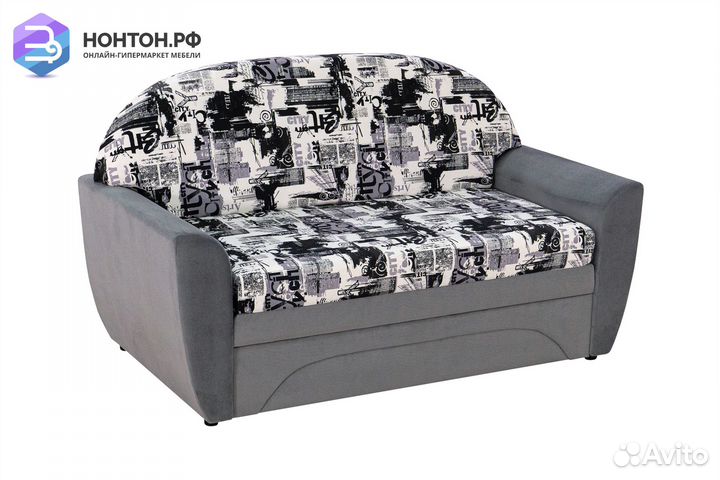 Диван выкатной Вена серый / принт Сити