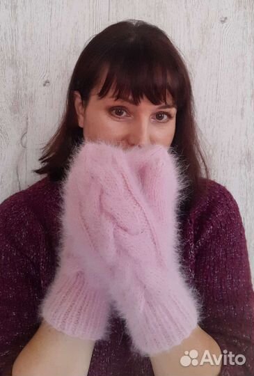 Варежки вязаные ручной работы женские пушистые