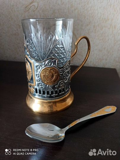 Стакан с подстаканником и ложкой «СССР»