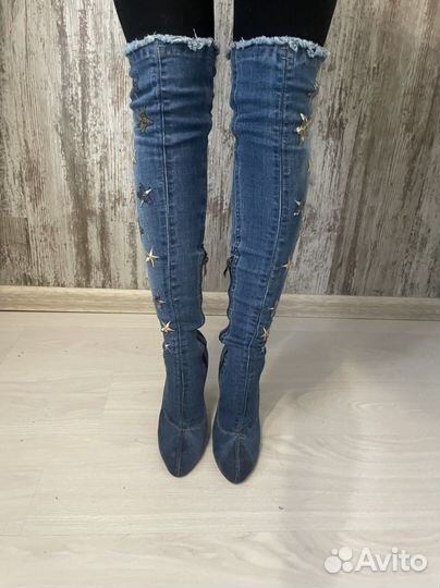 Ботфорты джинсовые