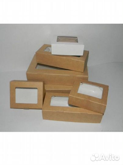 Крафт коробки с окошком, коробки под маффины