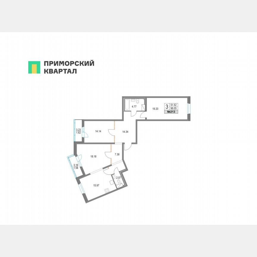 3-к. квартира, 95,9 м², 2/19 эт.