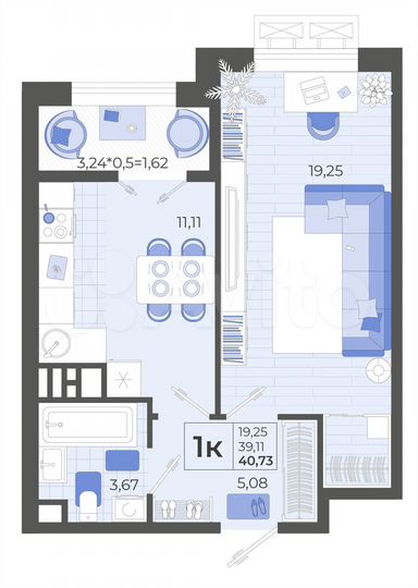 1-к. квартира, 40,7 м², 12/12 эт.