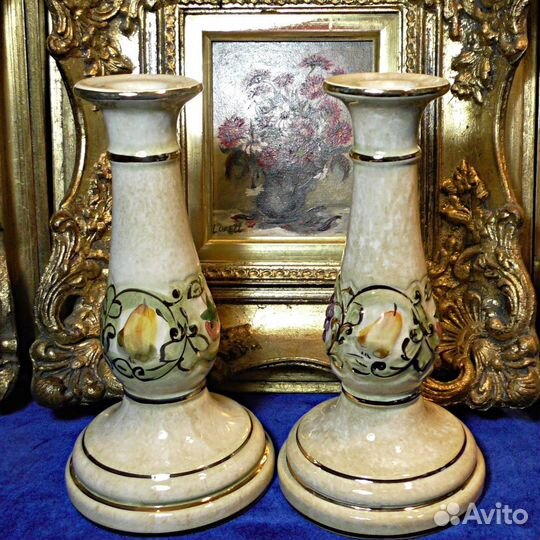 Подсвечники.Италия.1949.Ручная роспись.Фарфор