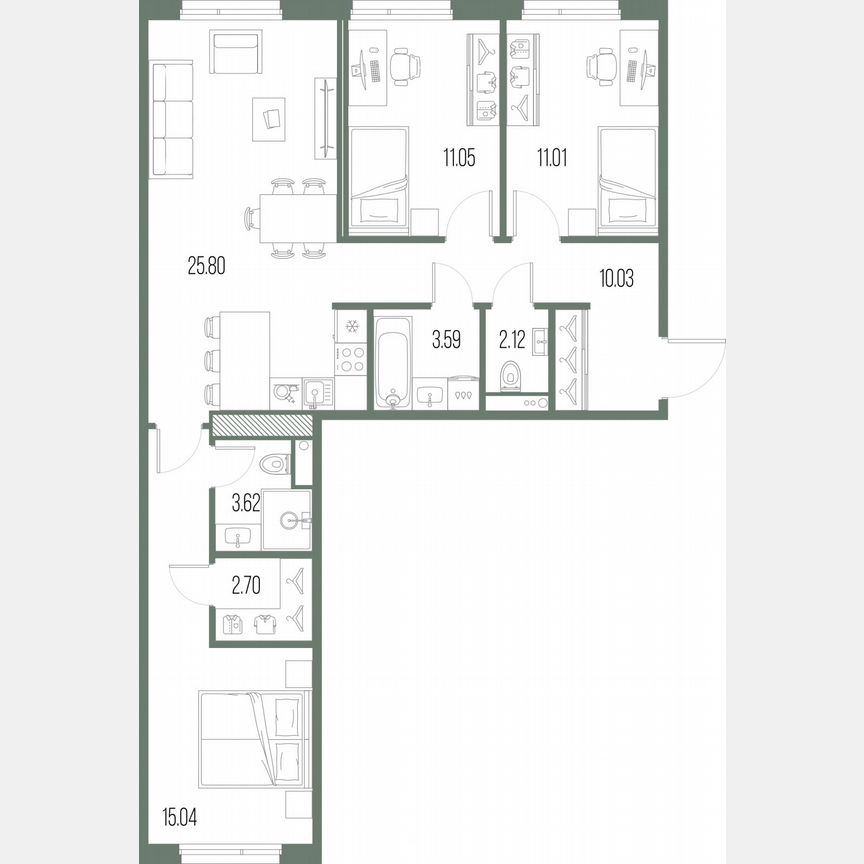 3-к. квартира, 85 м², 6/10 эт.