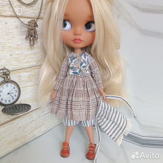 Комплект - платье для куклы Blythe + штанишки и пе