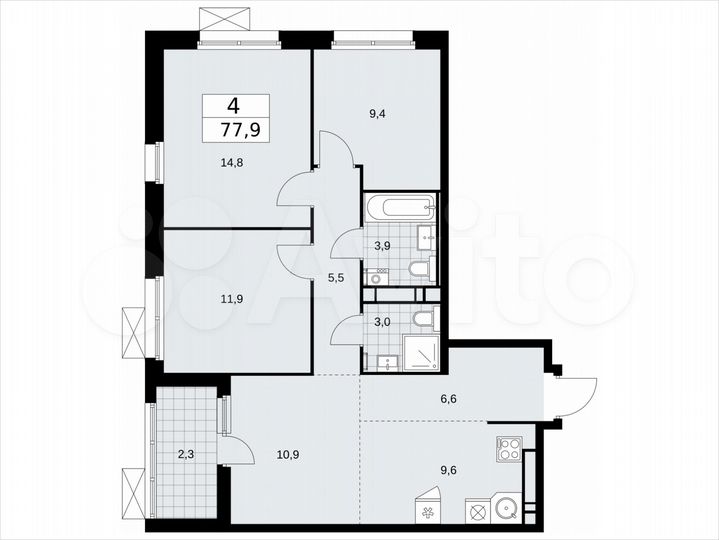 4-к. квартира, 77,9 м², 17/17 эт.