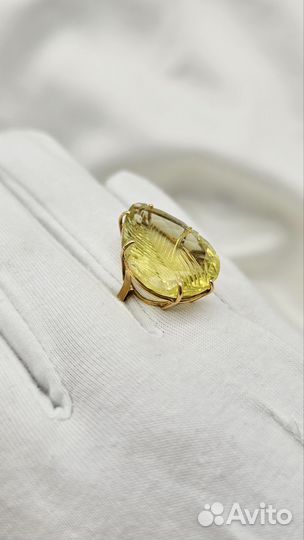 Золотое кольцо с цитрином 585/8.94/20р