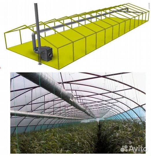 Теплица. Отопление воздушное площадь до 270 кв.м