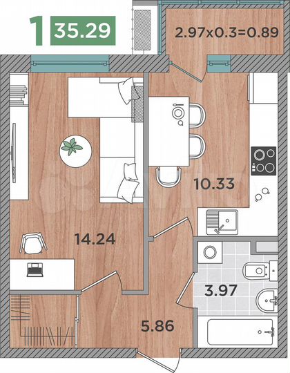 1-к. квартира, 34,9 м², 7/8 эт.