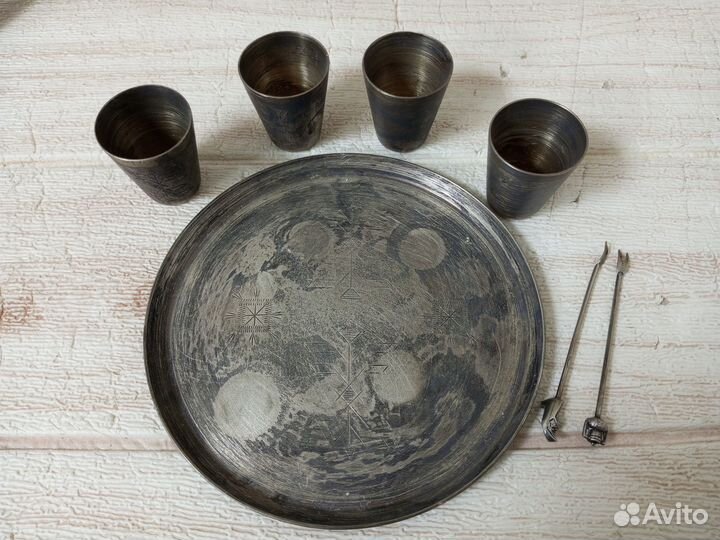 Набор рюмок на подносе мельхиор клеймо 1юммет