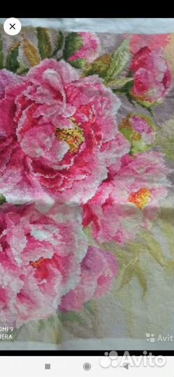 Пионы. вышитая картина. Ручная работа