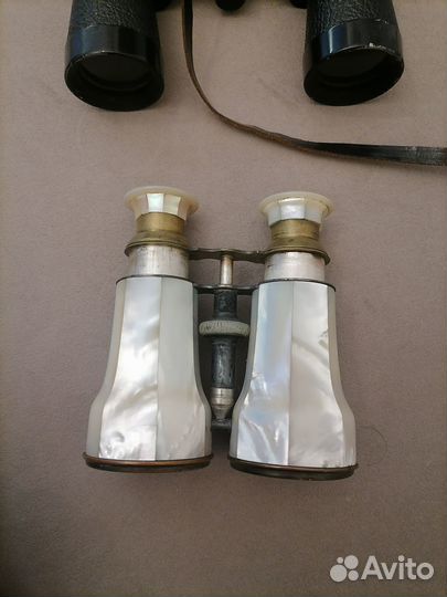 Старинный коллекционный бинокль. перламутр латунь