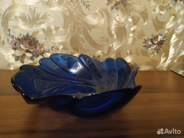 Салатник конфетница синее стекло