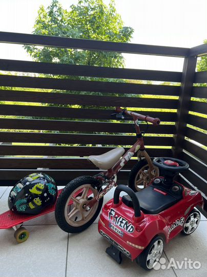 Детский беговел, машинка, скейт, шлем