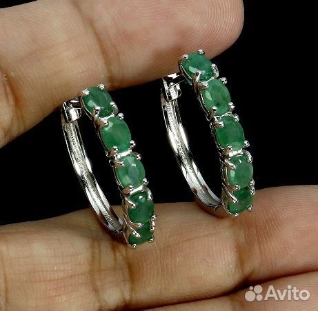 Серебряные серьги конго с изумрудами