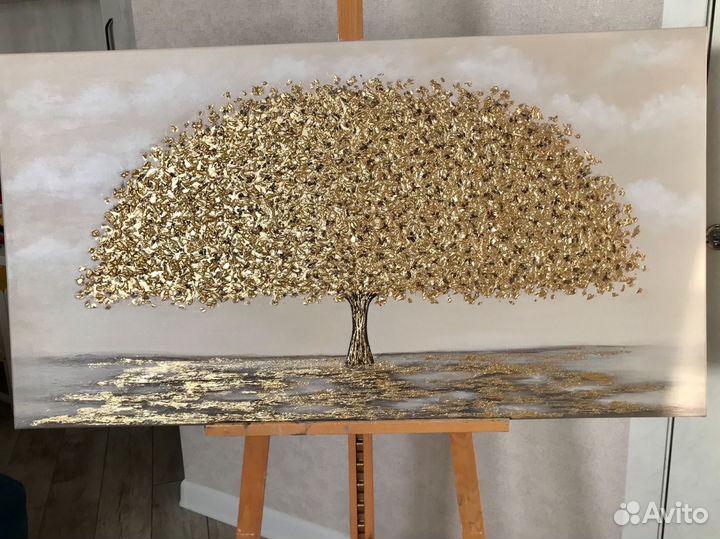 Большая картина маслом Золотое дерево